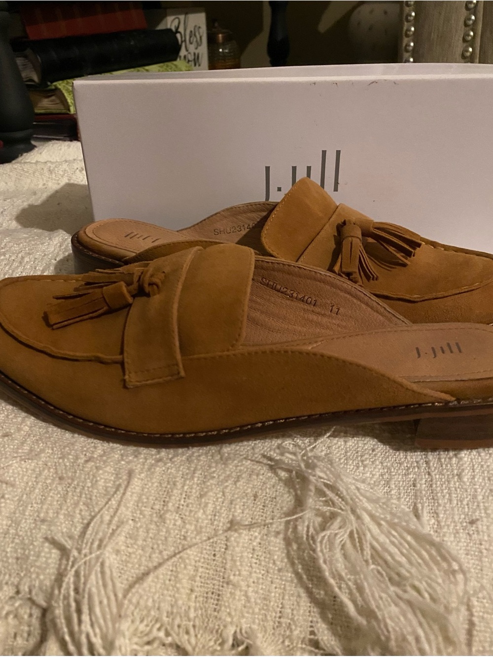 J. Jill Women's Camel Brown Suede Tassel Backless Loafers